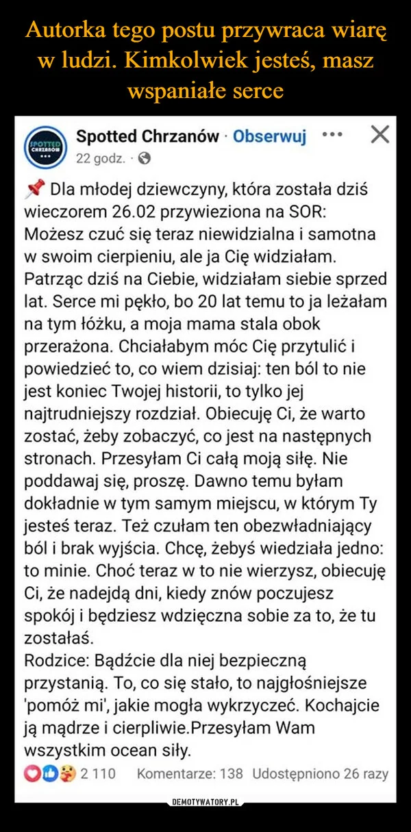 
    Autorka tego postu przywraca wiarę w ludzi. Kimkolwiek jesteś, masz wspaniałe serce