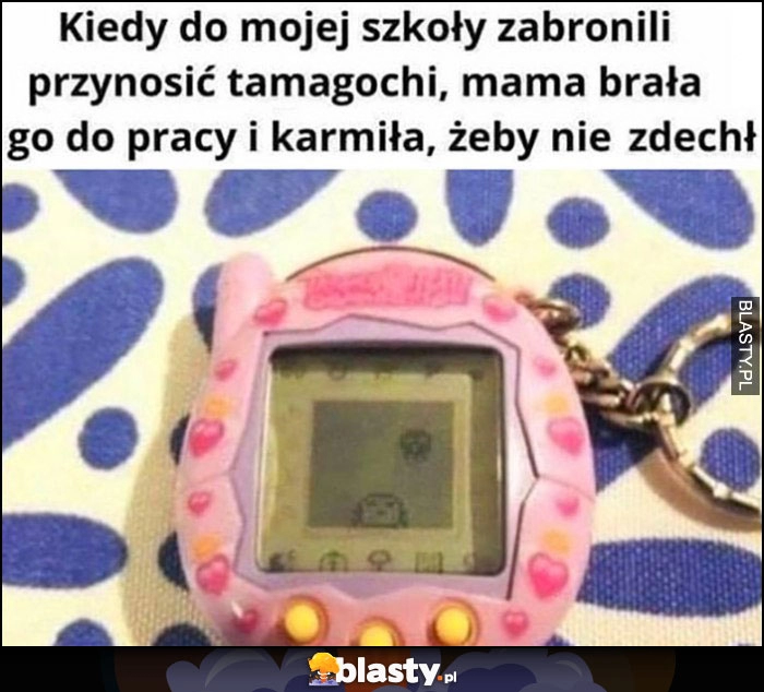 
    Tamagochi kiedy do mojej szkoły zabronili przynosić tamagochi mama brałą do pracy i karmiła żeby nie zdechł