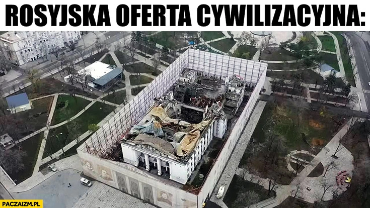 
    Rosyjska oferta cywilizacyjna zburzony budynek otoczony makieta