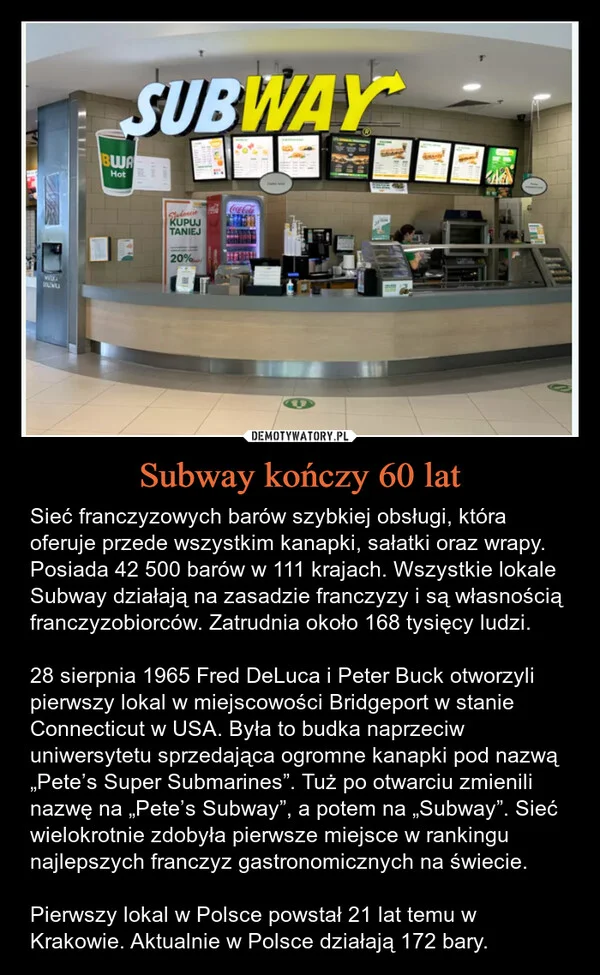 
    Subway kończy 60 lat