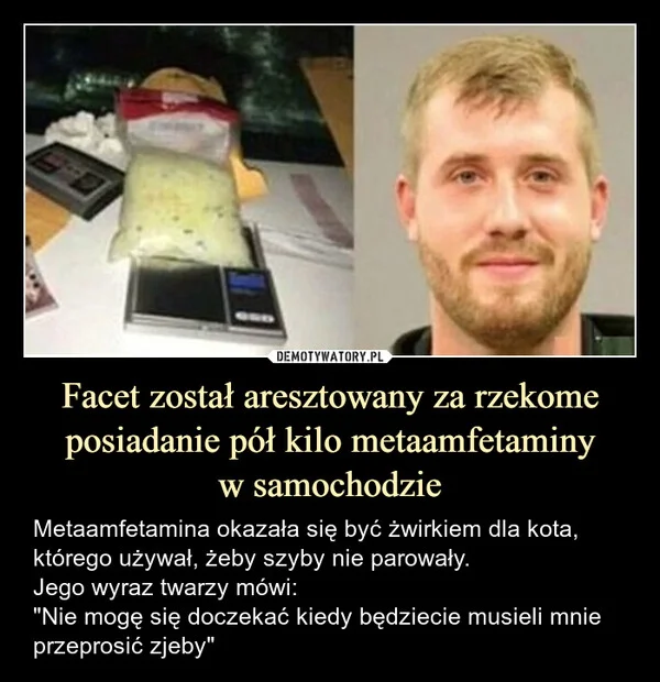 
    Facet został aresztowany za rzekome posiadanie pół kilo metaamfetaminy w samochodzie