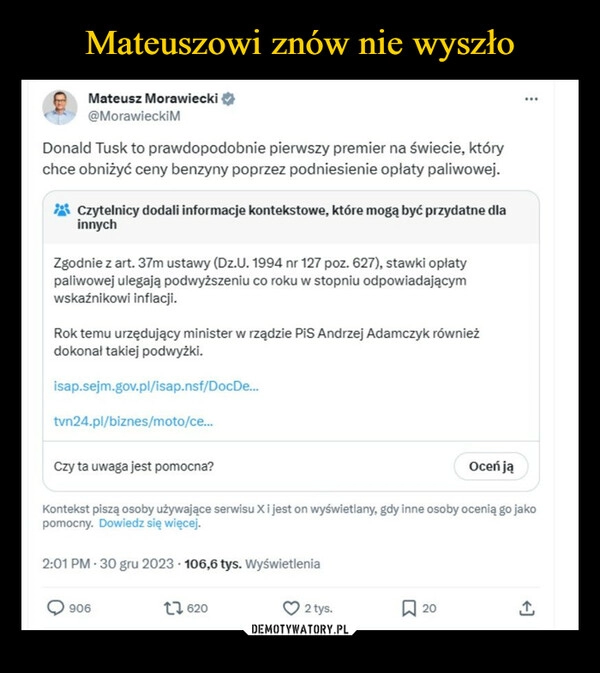 
    Mateuszowi znów nie wyszło