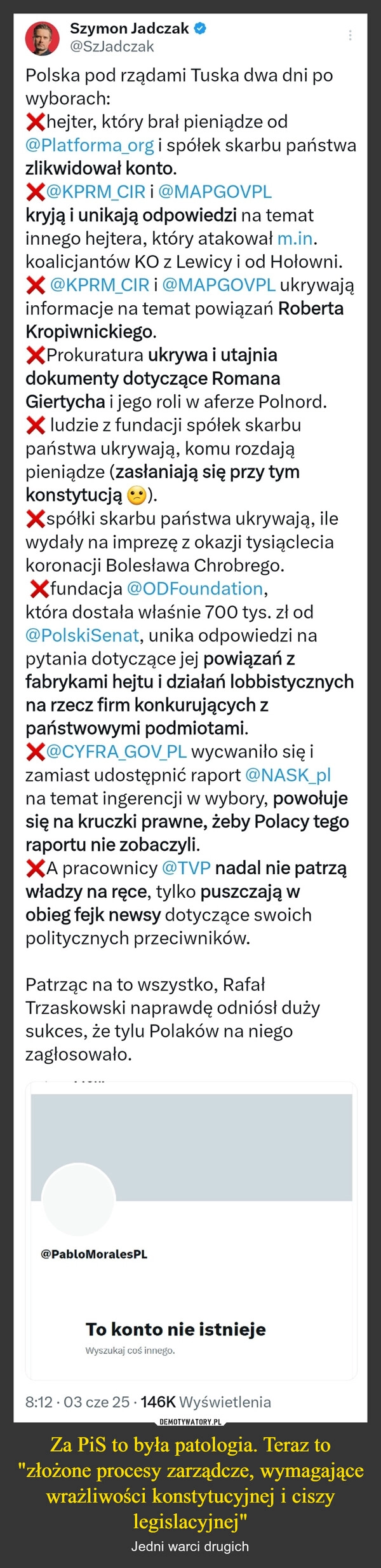 
    Za PiS to była patologia. Teraz to "złożone procesy zarządcze, wymagające wrażliwości konstytucyjnej i ciszy legislacyjnej"