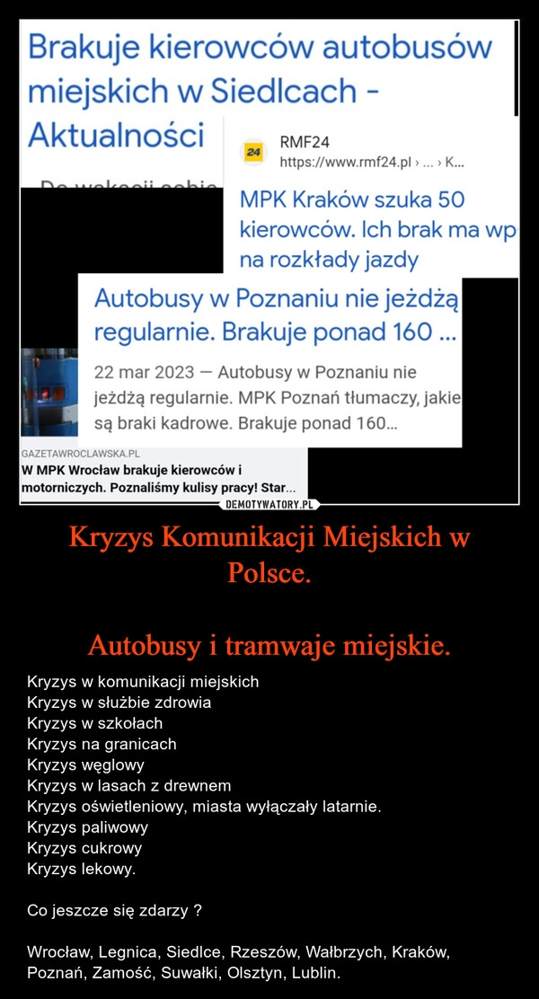 
    Kryzys Komunikacji Miejskich w Polsce.

Autobusy i tramwaje miejskie.