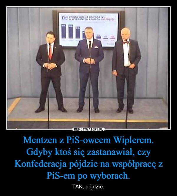 
    Mentzen z PiS-owcem Wiplerem.
Gdyby ktoś się zastanawiał, czy Konfederacja pójdzie na współpracę z PiS-em po wyborach.