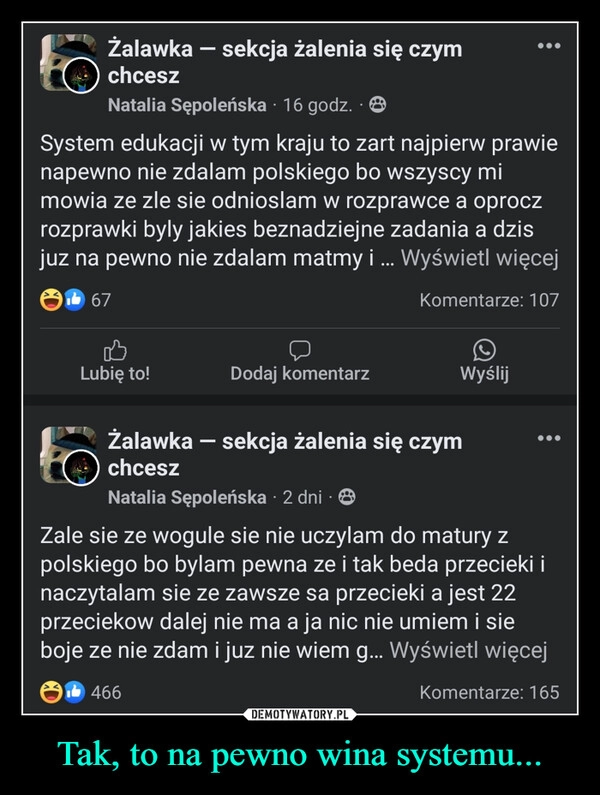 
    Tak, to na pewno wina systemu...