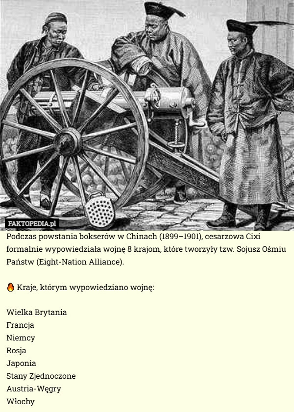 
    Podczas powstania bokserów w Chinach (1899–1901), cesarzowa Cixi formalnie