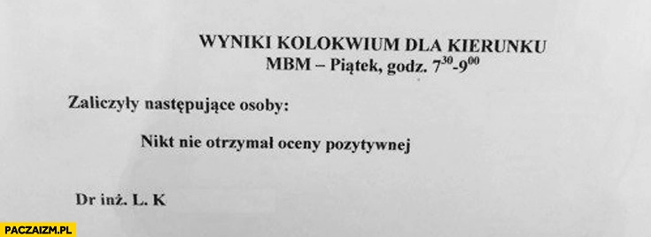 
    Wyniki kolokwium zaliczyły następujące osoby nikt