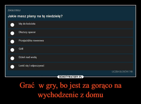 
    Grać  w gry, bo jest za gorąco na wychodzenie z domu