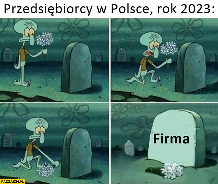 
    Przedsiębiorcy w Polsce rok 2023 pogrzeb firmy Spongebob