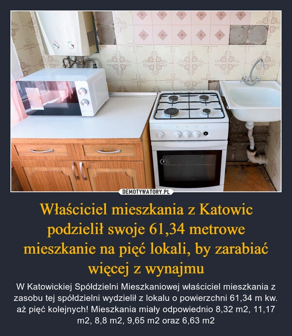 
    Właściciel mieszkania z Katowic podzielił swoje 61,34 metrowe mieszkanie na pięć lokali, by zarabiać więcej z wynajmu