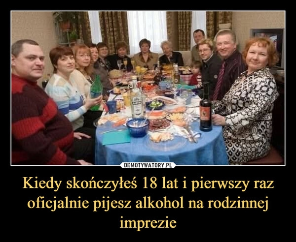 
    Kiedy skończyłeś 18 lat i pierwszy raz oficjalnie pijesz alkohol na rodzinnej imprezie