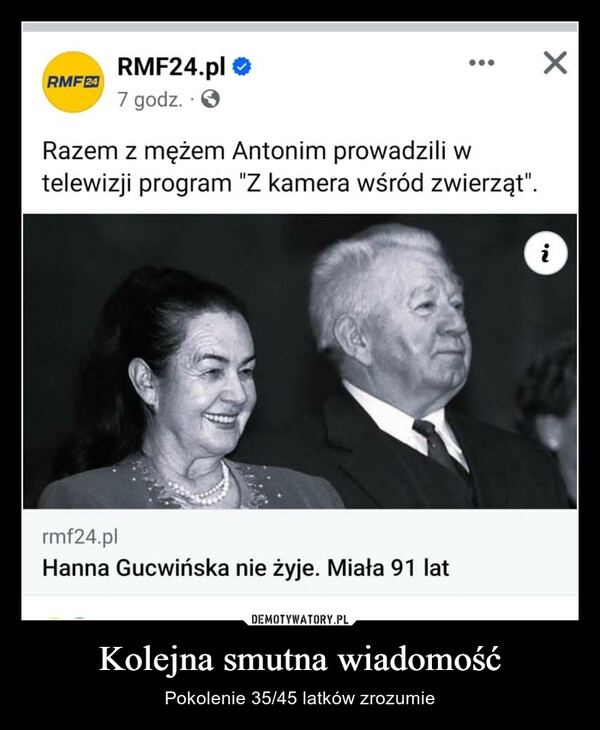 
    Kolejna smutna wiadomość