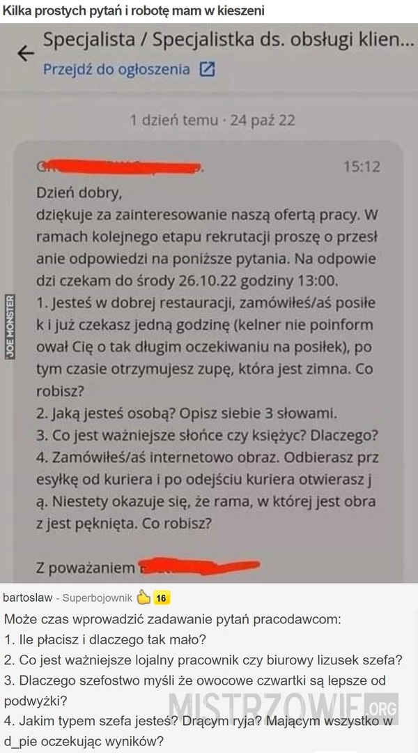 
    
			Kilka prostych pytań i robotę mam w kieszeni					