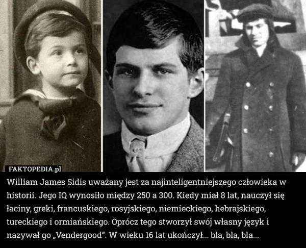 
    William James Sidis uważany jest za najinteligentniejszego człowieka w historii.