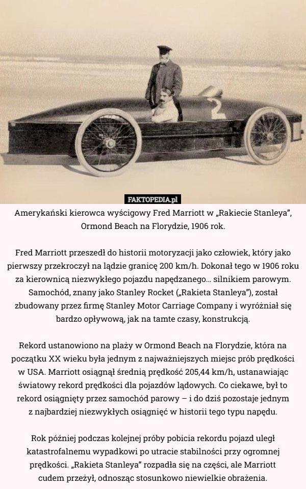 
    Amerykański kierowca wyścigowy Fred Marriott w „Rakiecie Stanleya”, Ormond...