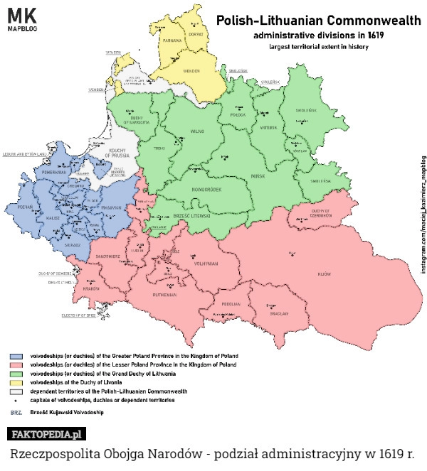 
    Rzeczpospolita Obojga Narodów - podział administracyjny w 1619 r.