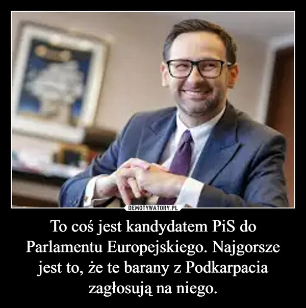 
    To coś jest kandydatem PiS do Parlamentu Europejskiego. Najgorsze jest to, że te barany z Podkarpacia zagłosują na niego.