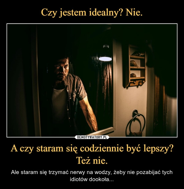 
    Czy jestem idealny? Nie. A czy staram się codziennie być lepszy? Też nie.