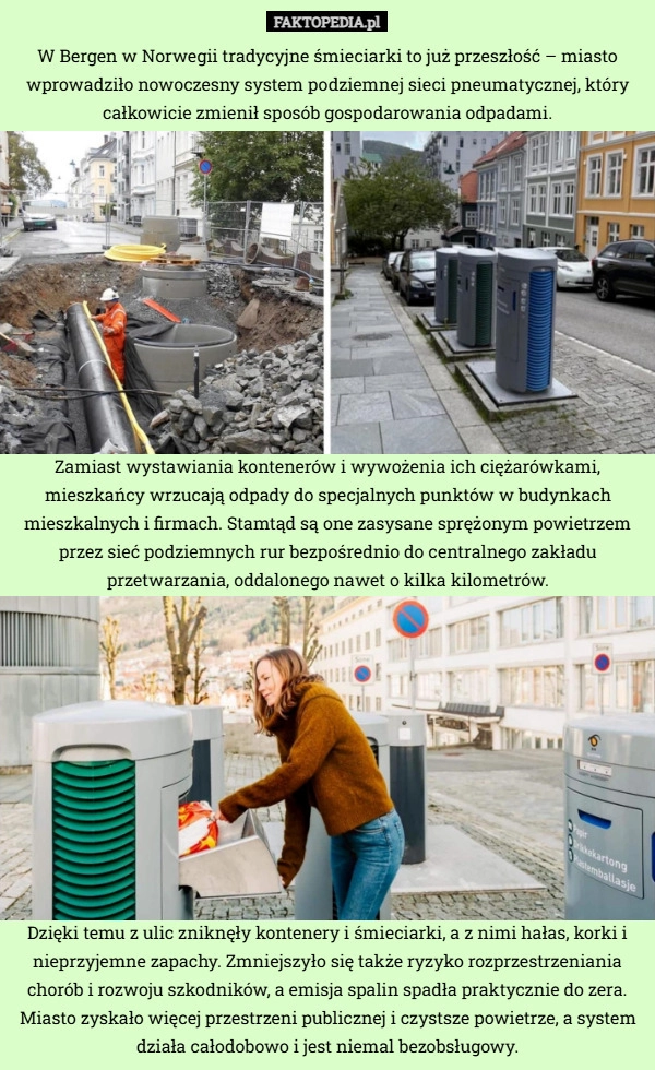 
    W Bergen w Norwegii tradycyjne śmieciarki to już przeszłość – miasto wprowadziło