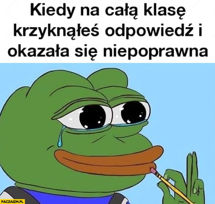 
    Kiedy na całą klasę krzyknąłeś odpowiedz i okazała się niepoprawna żaba Pepe