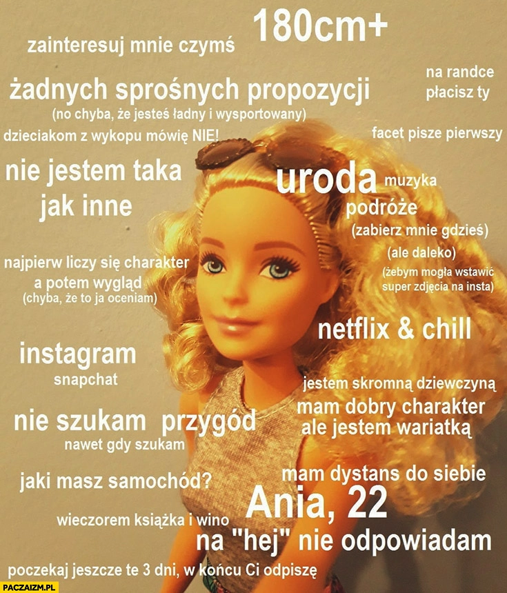 
    Typowa laska na tinderze zainteresuj mnie czymś, Netflix and chill Ania 22 na hej nie odpowiadam