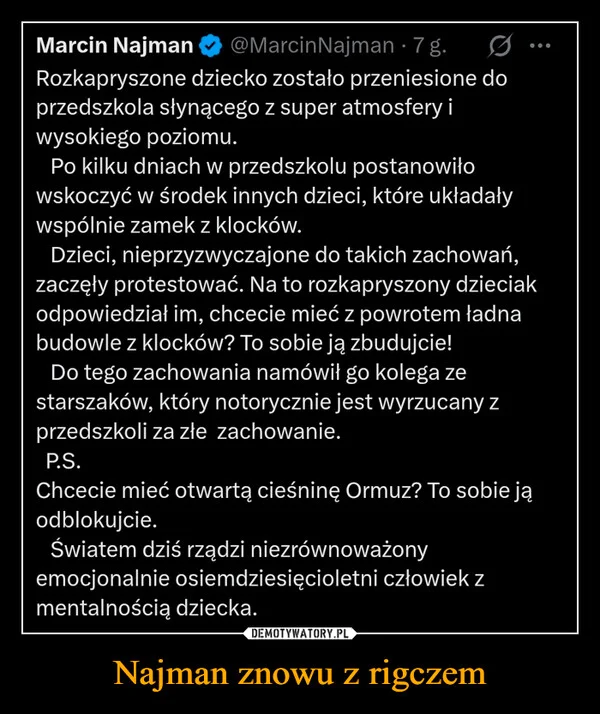 
    Najman znowu z rigczem