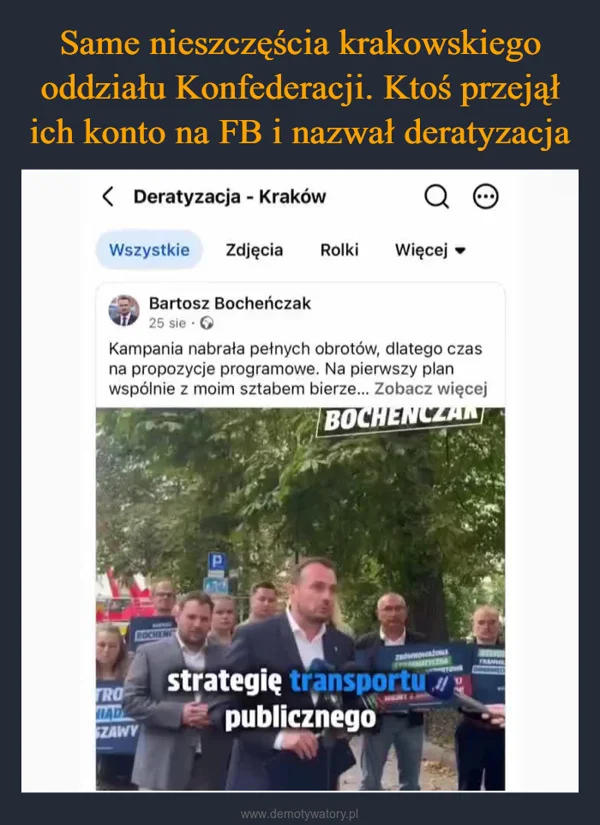 Same nieszczęścia krakowskiego oddziału Konfederacji. Ktoś przejął ich konto na FB i nazwał deratyzacja