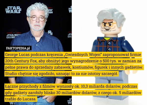 
    George Lucas podczas kręcenia „Gwiezdnych Wojen” zaproponował firmie 20th