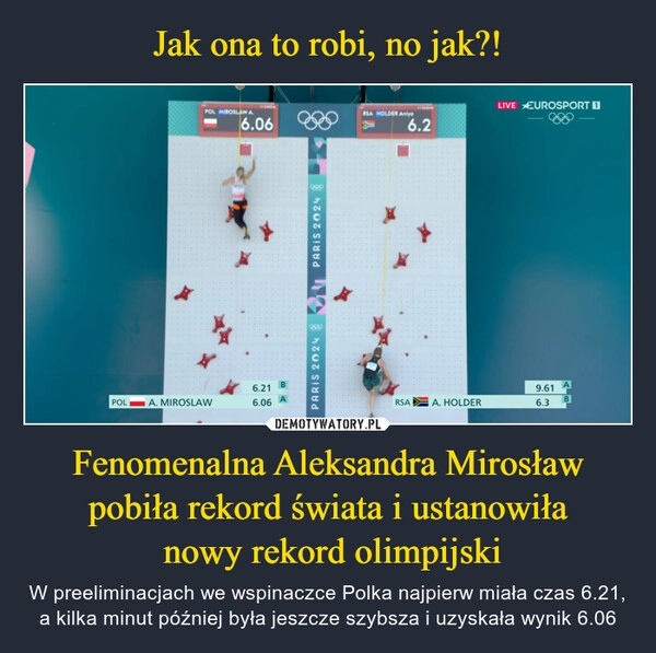 
    Jak ona to robi, no jak?! Fenomenalna Aleksandra Mirosław pobiła rekord świata i ustanowiła
 nowy rekord olimpijski