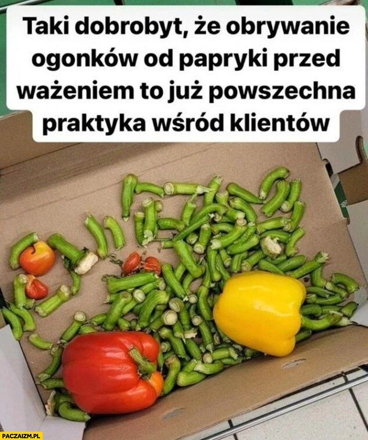 
    Taki dobrobyt, że obrywanie ogonków od papryki przez ważeniem to już powszechna praktyka wśród klientów