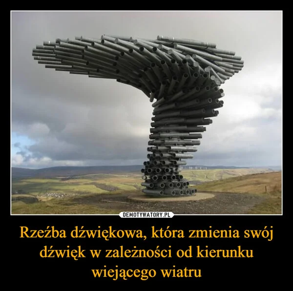 Rzeźba dźwiękowa, która zmienia swój dźwięk w zależności od kierunku wiejącego wiatru