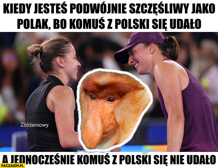 
    Chwalińska Świątek kiedy jesteś podwójnie szczęśliwy jako Polak bo komuś z Polski się udało a jednocześnie komos z Polski się nie udało małpa nosacz