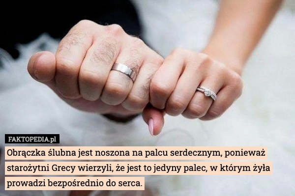 
    Obrączka ślubna jest noszona na palcu serdecznym, ponieważ starożytni Grecy