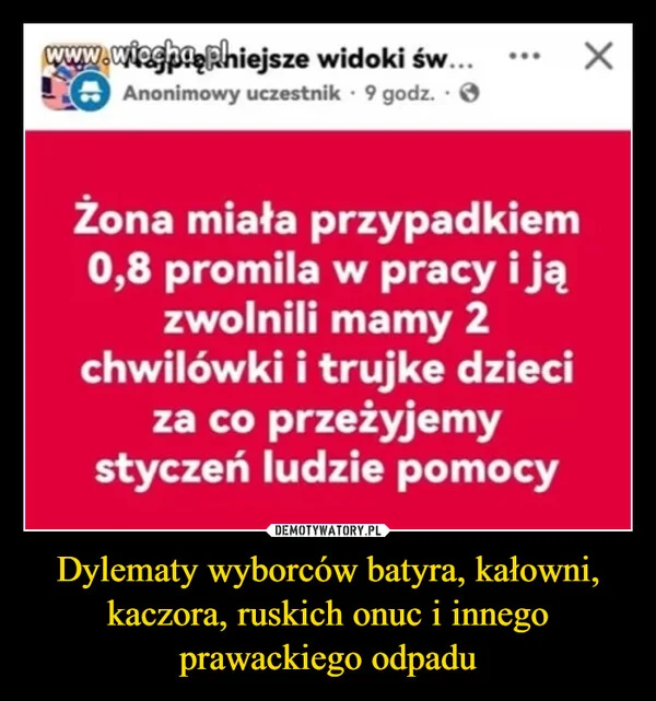 
    Dylematy wyborców batyra, kałowni, kaczora, ruskich onuc i innego prawackiego odpadu