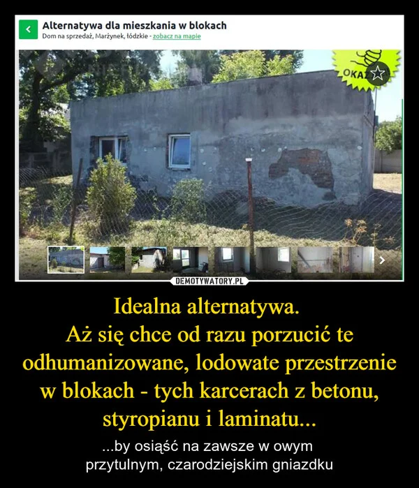 Idealna alternatywa. Aż się chce od razu porzucić te odhumanizowane, lodowate przestrzenie w blokach - tych karcerach z betonu, styropianu i laminatu...