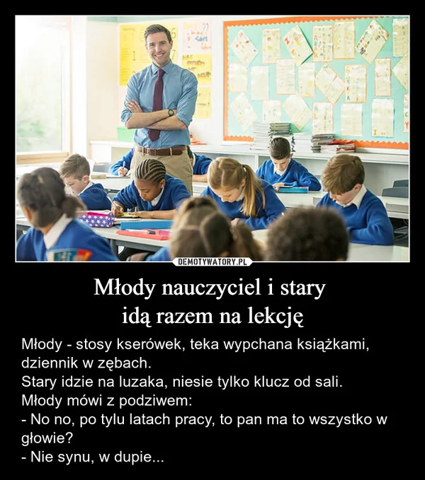 
    Młody nauczyciel i stary idą razem na lekcję
