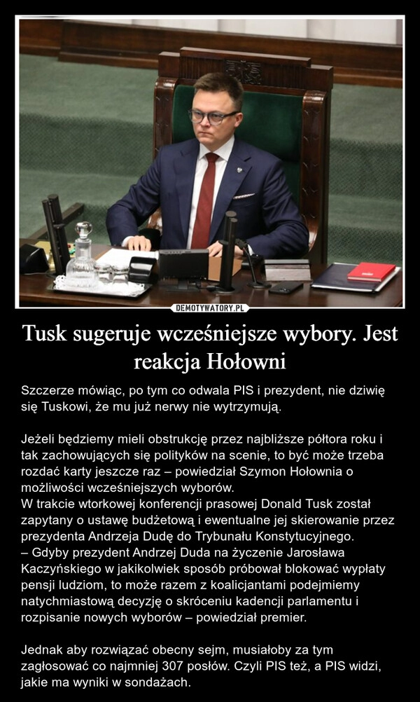 
    Tusk sugeruje wcześniejsze wybory. Jest reakcja Hołowni