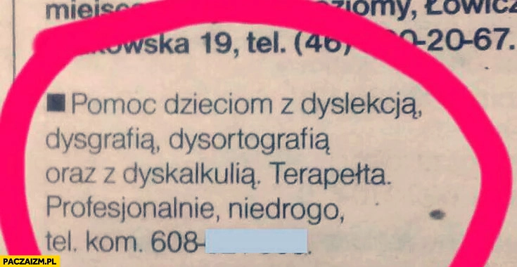 
    Pomoc dzieciom z dysleksją terapełta ogłoszenie fail