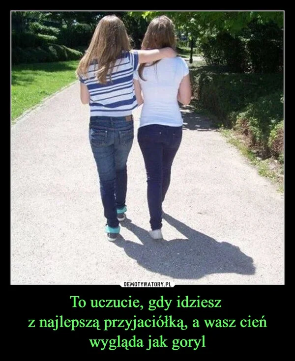 
    To uczucie, gdy idziesz z najlepszą przyjaciółką, a wasz cień wygląda jak goryl