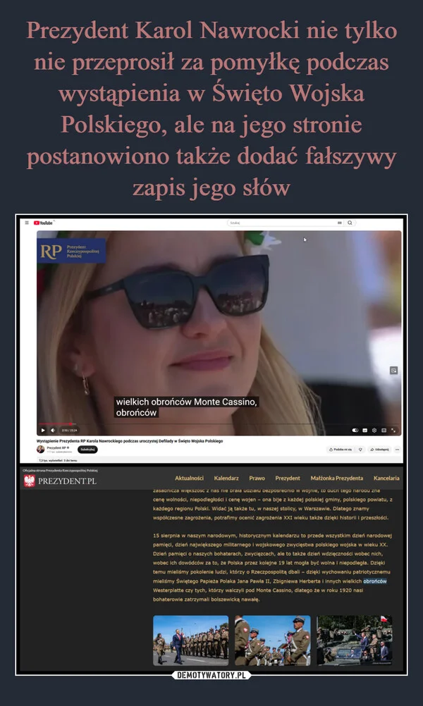 
    Prezydent Karol Nawrocki nie tylko nie przeprosił za pomyłkę podczas wystąpienia w Święto Wojska Polskiego, ale na jego stronie postanowiono także dodać fałszywy zapis jego słów