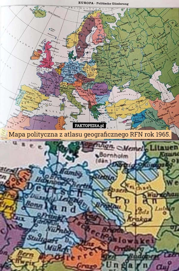 
    Mapa polityczna z atlasu geograficznego RFN rok 1965.