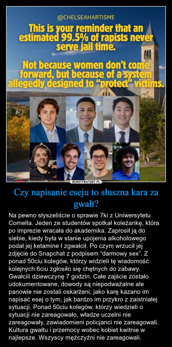 Czy napisanie eseju to słuszna kara za gwałt?