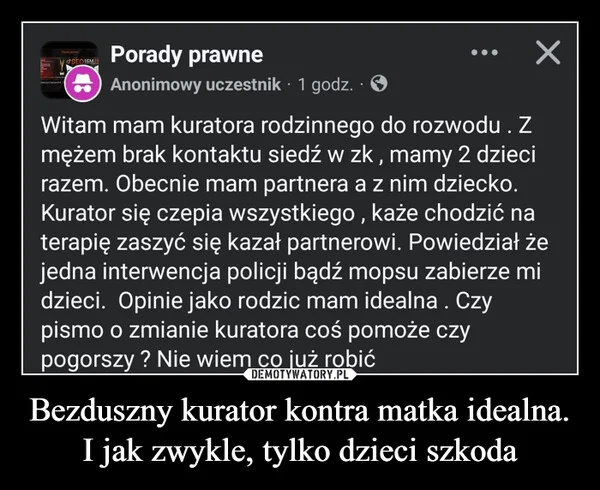 
    Bezduszny kurator kontra matka idealna. I jak zwykle, tylko dzieci szkoda