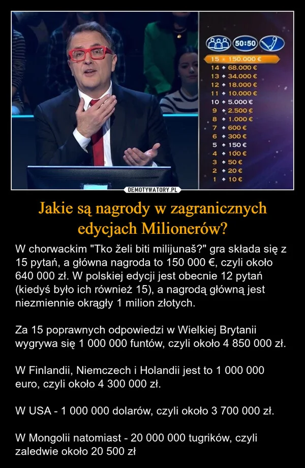 
    Jakie są nagrody w zagranicznych edycjach Milionerów?