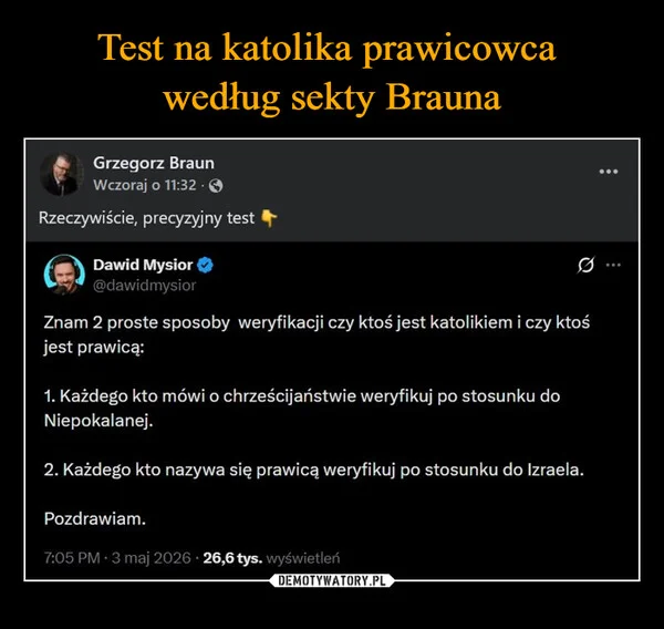 
    Test na katolika prawicowca według sekty Brauna