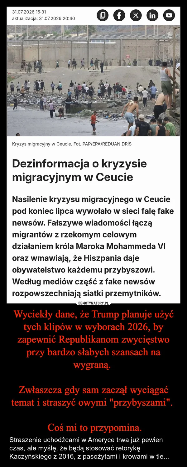 Wyciekły dane, że Trump planuje użyć tych klipów w wyborach 2026, by zapewnić Republikanom zwycięstwo przy bardzo słabych szansach na wygraną. Zwłaszcza gdy sam zaczął wyciągać temat i straszyć owymi 