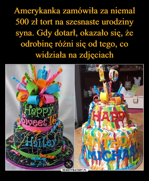 
    Amerykanka zamówiła za niemal 500 zł tort na szesnaste urodziny syna. Gdy dotarł, okazało się, że odrobinę różni się od tego, co widziała na zdjęciach