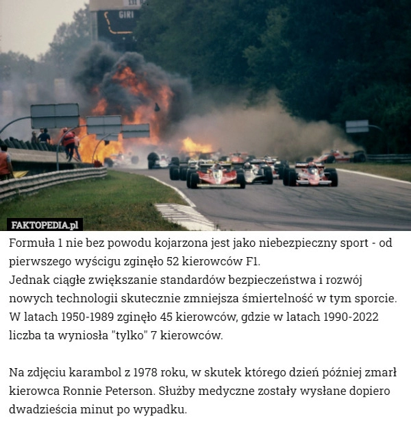 
    Formuła 1 nie bez powodu kojarzona jest jako niebezpieczny sport - od pierwszego