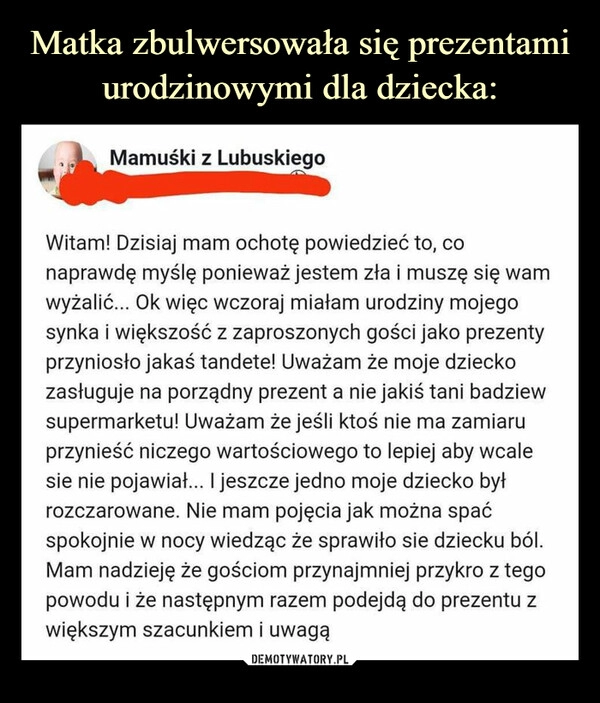 
    Matka zbulwersowała się prezentami urodzinowymi dla dziecka: